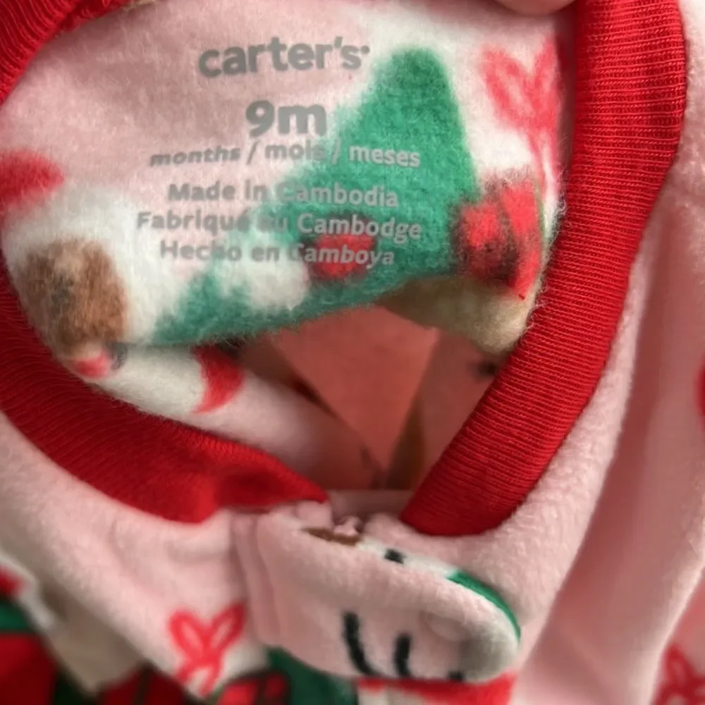 Carter’s Pink Brown Santa Sleep and Play fleece 9 months NWT